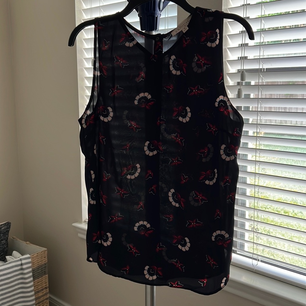 Navy Floral Sleeveless Blouse